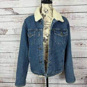 TNA | Aritzia‎ denim Sherpa lined size XXS zipper sleeve trucker western …